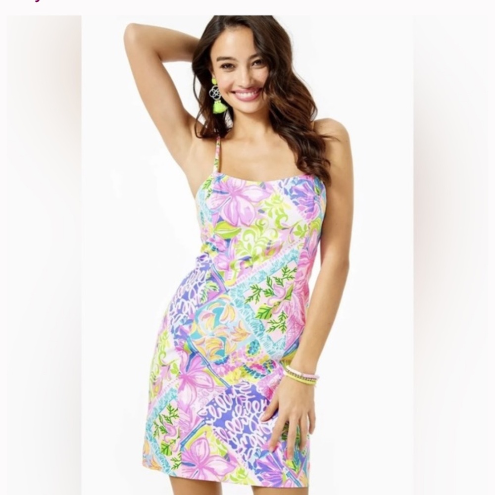 Lilly Pulitzer Shelli Stretch Dress Tie-Back Multi Block Party Size 4